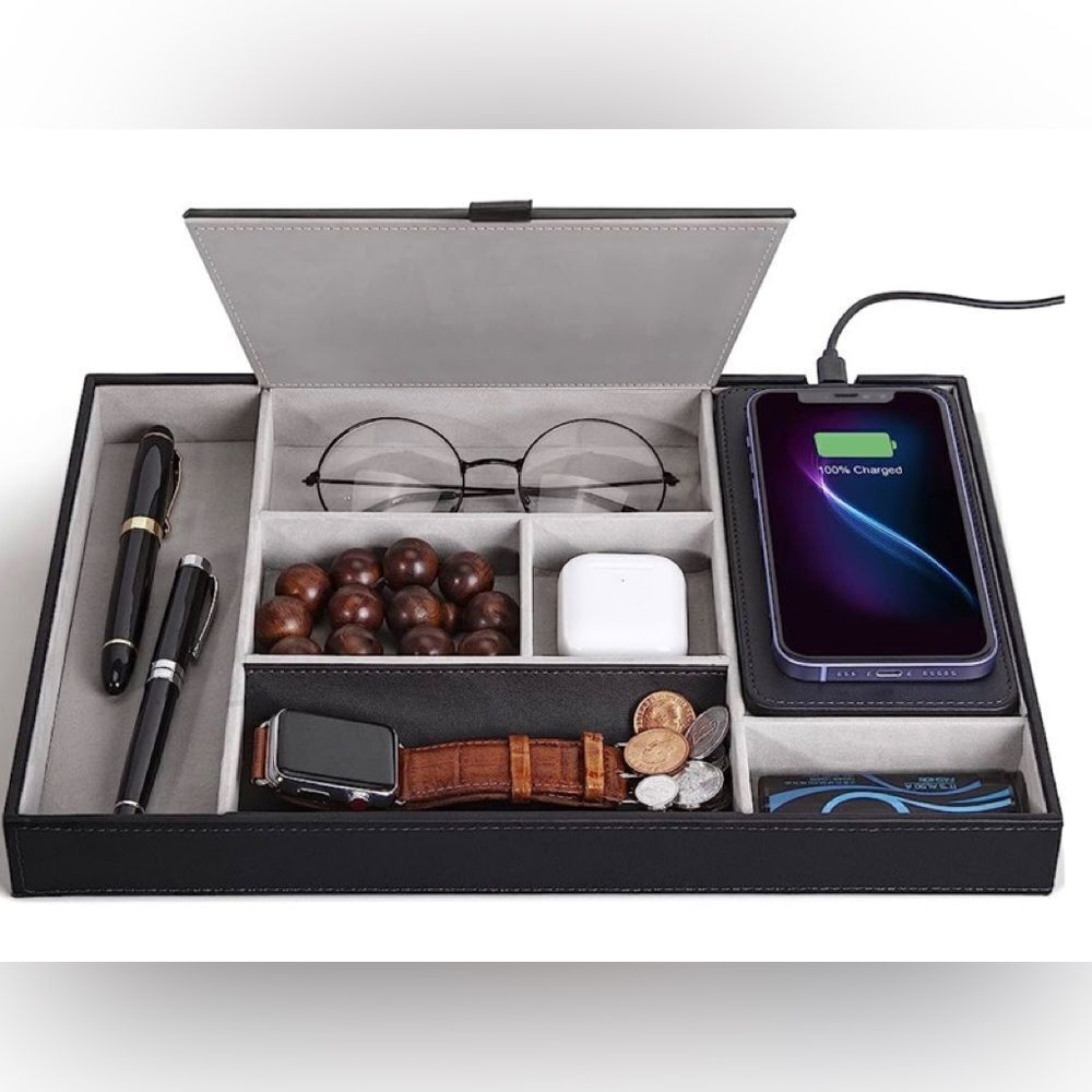 Nightstand organizing charging station.  Great gift for guys or gals (un…